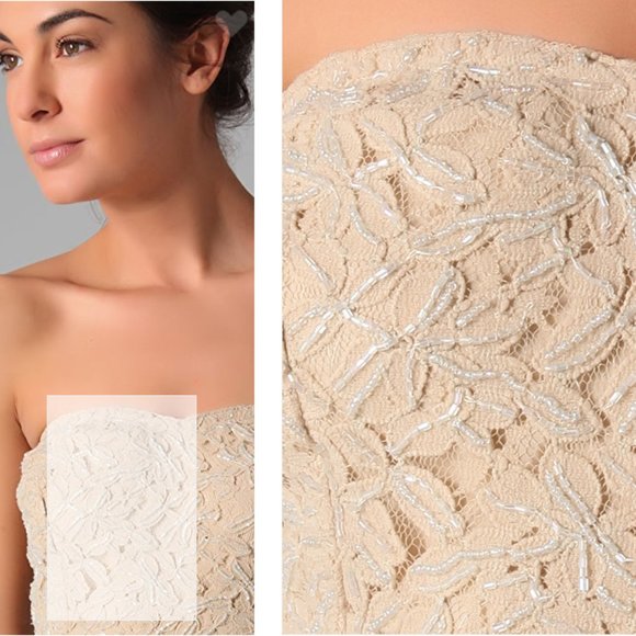 Neiman Marcus XS Strapless Lace Mini Dress Nude - Picture 13 of 13